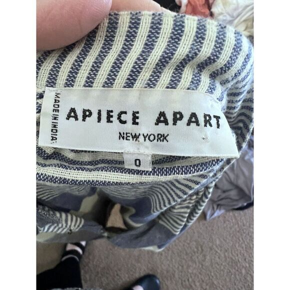 Apiece Apart Womens 0 Short Sleeve Boxy Top 100% Cotton Blue White Striped - Picture 7 of 9